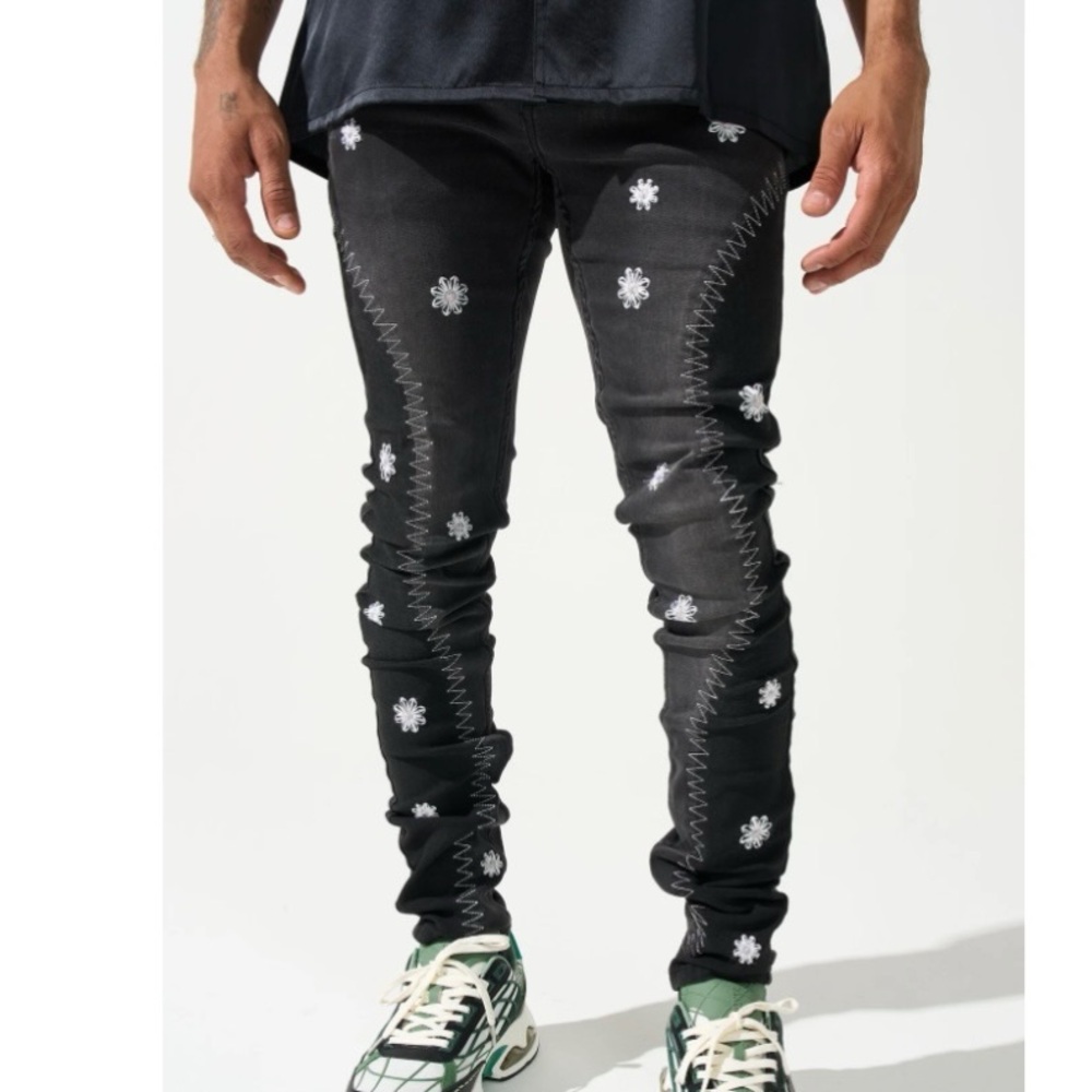 Black Patterned Men's Jeans